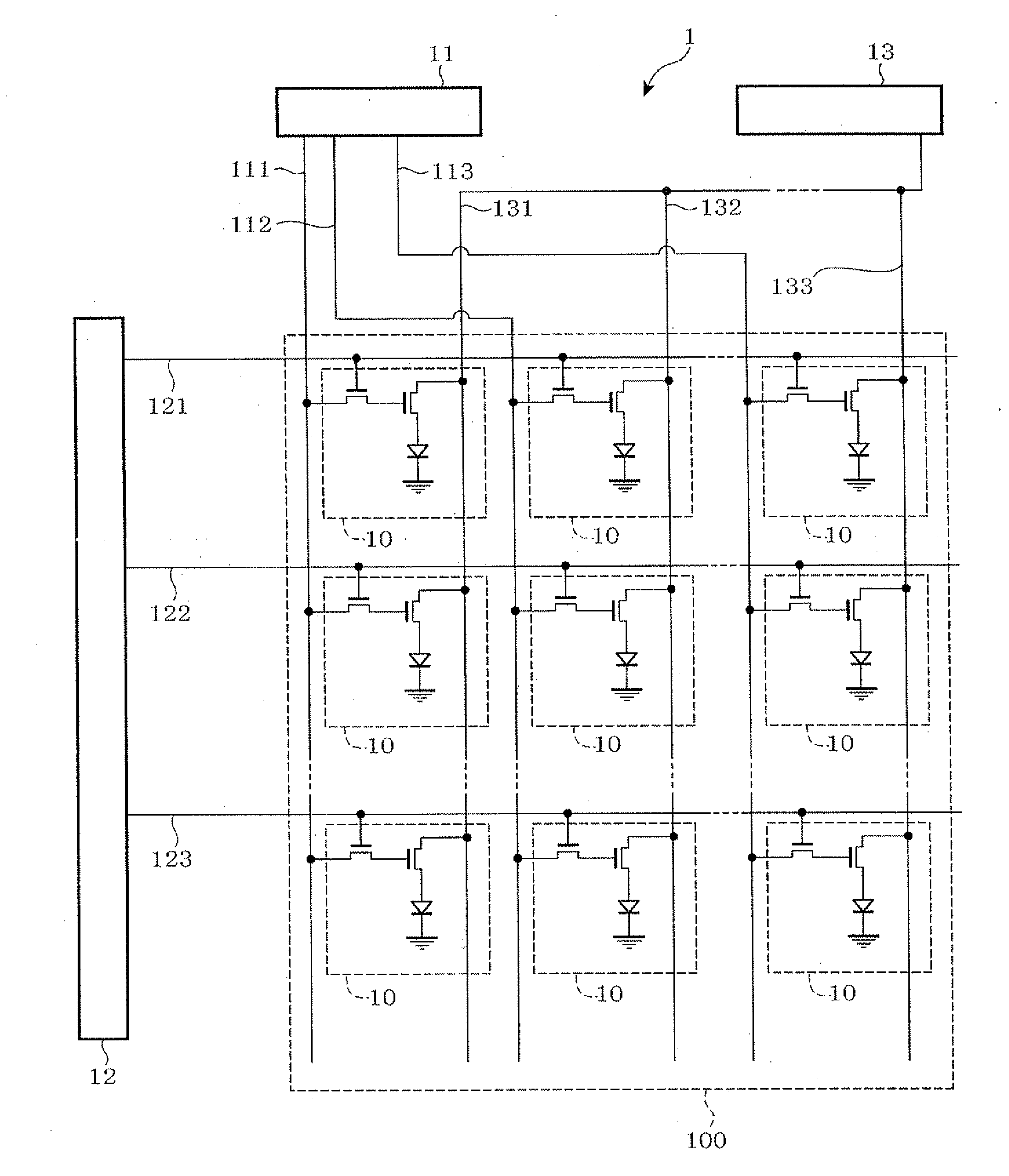 Electro-optic device, and TFT substrate for current control and method for manufacturing the same