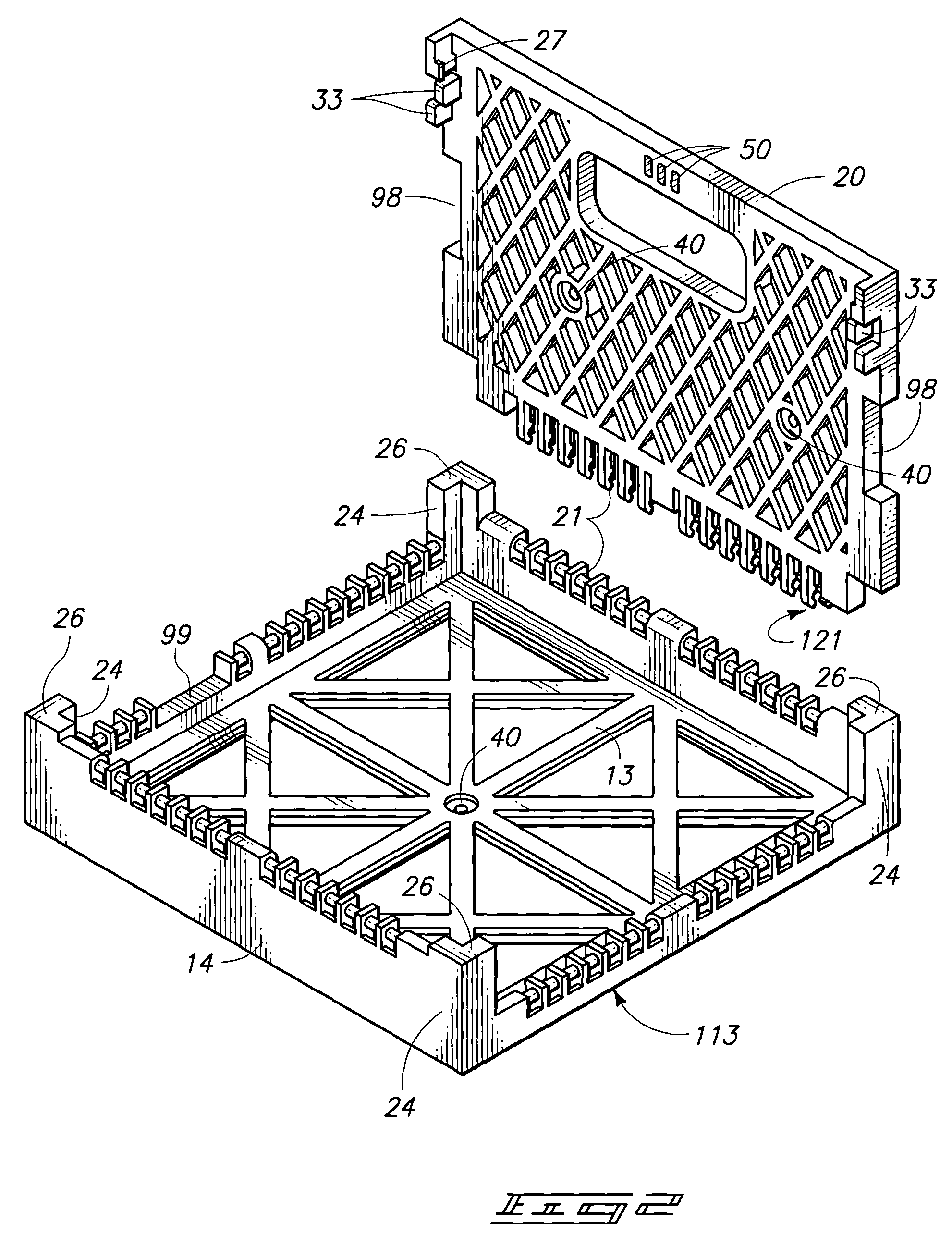 Folding crate with array connection features
