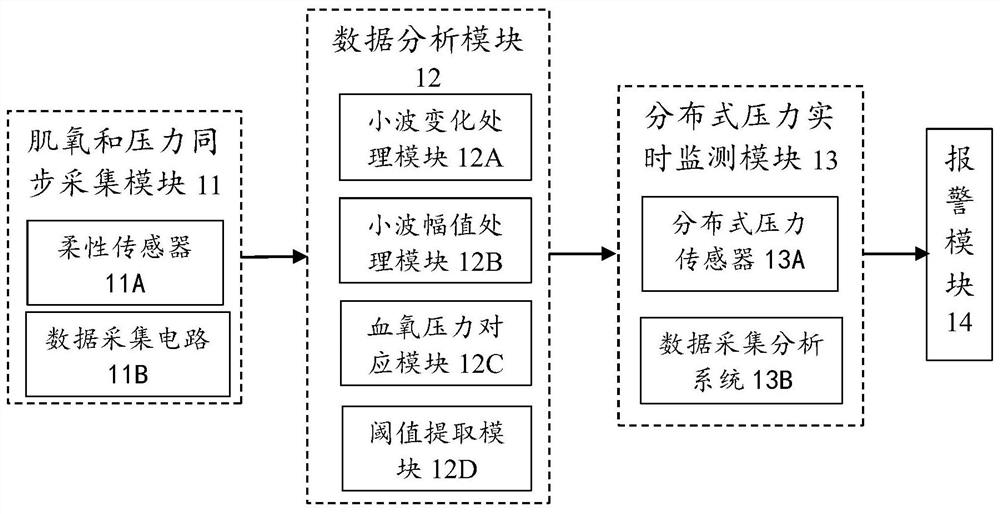 System and method for synchronously monitoring muscle tissue blood oxygen parameters and skin surface pressure