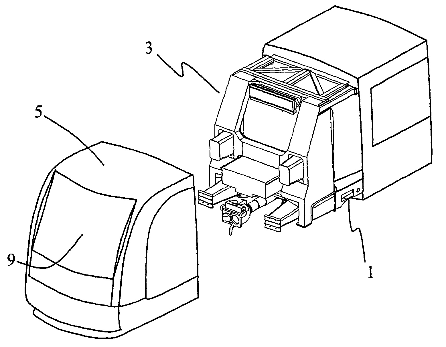 Rail vehicle having a driver's cab provided with an energy-absorbing structure adapted to cope with a collision above the frame of the vehicle