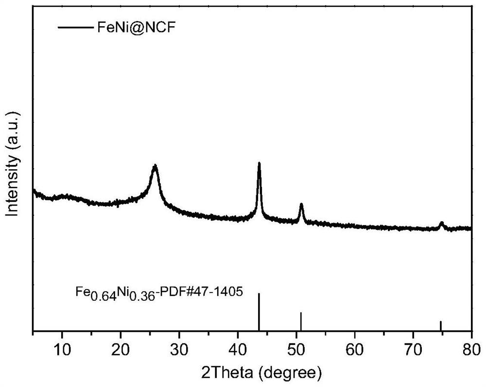 Method for preparing foamy carbon supported FeNi alloy catalyst from nitro-modified metal organic framework and application of foamy carbon supported FeNi alloy catalyst