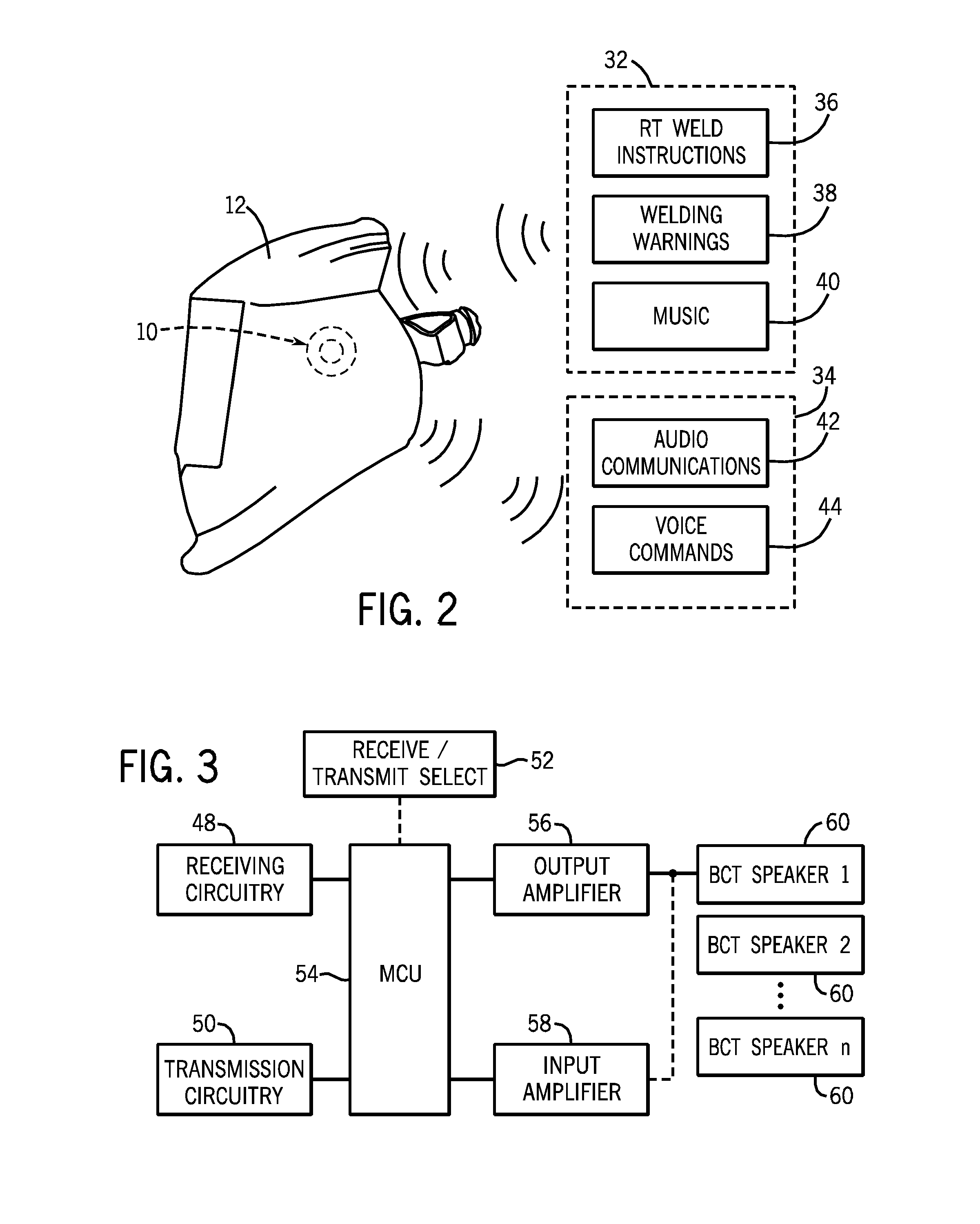 Welding helmet audio communication systems and methods with bone conduction transducers