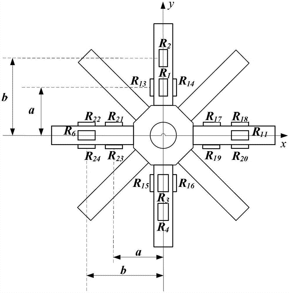 Six-dimensional force and torque sensor for measuring large force and small torque of large mechanical arm
