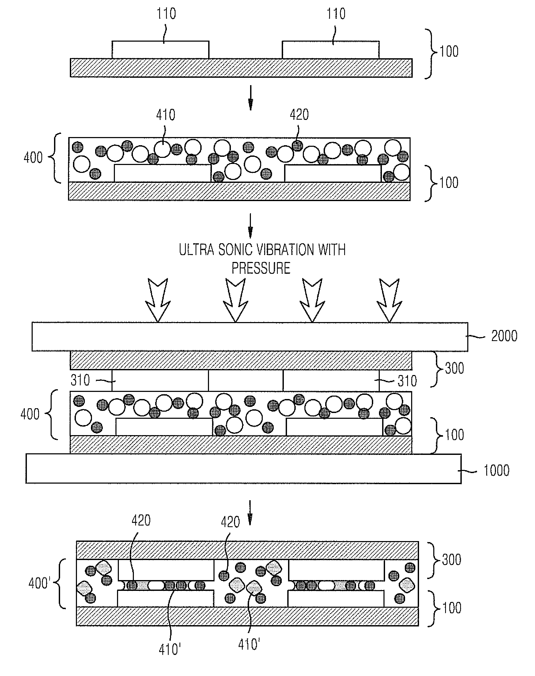 Anisotropic conductive adhesive for ultrasonic wave adhesion, and electronic parts connection method using same