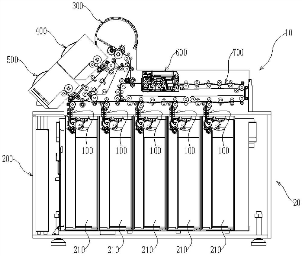 Sheet medium conveying device and cash recycling processing equipment