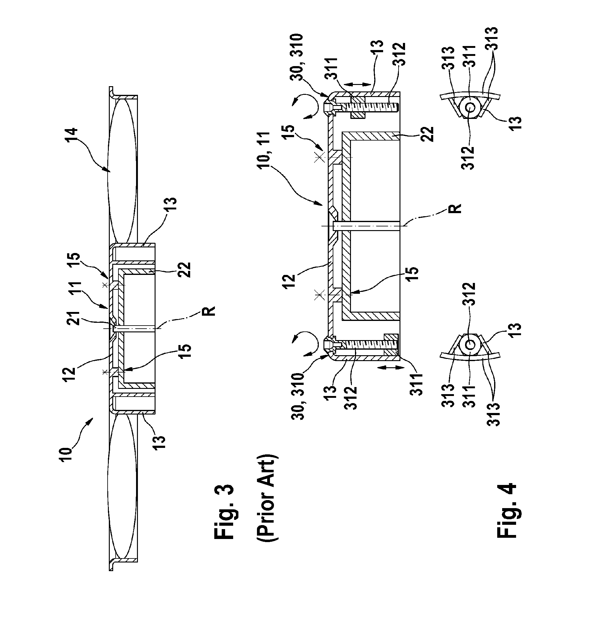 Adjustment device for a rotating body and rotating body