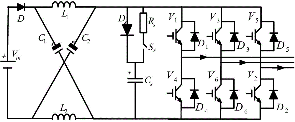 RCD buffering circuit of Z-source inverter and Z-source inverter topology circuit comprising buffering circuit
