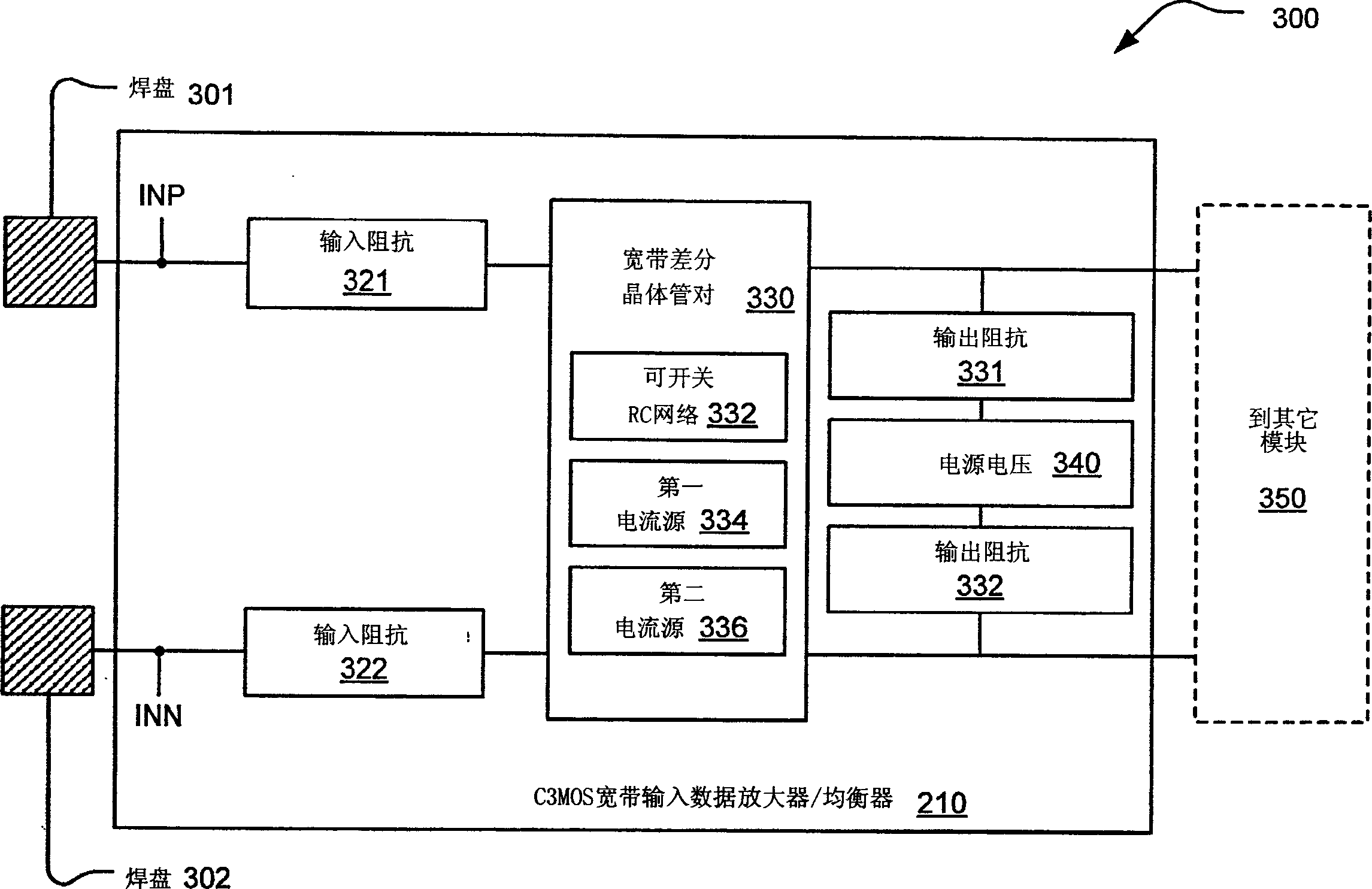 Current-controlled cmos wideband amplifier/equalizer circuit