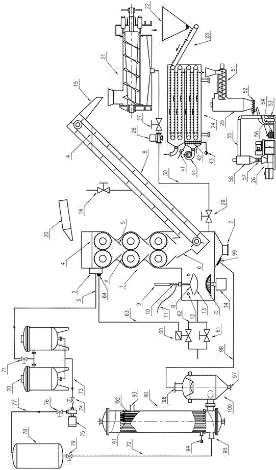 Licorice root fluid extract extraction device with feeder and carbonization forming machine