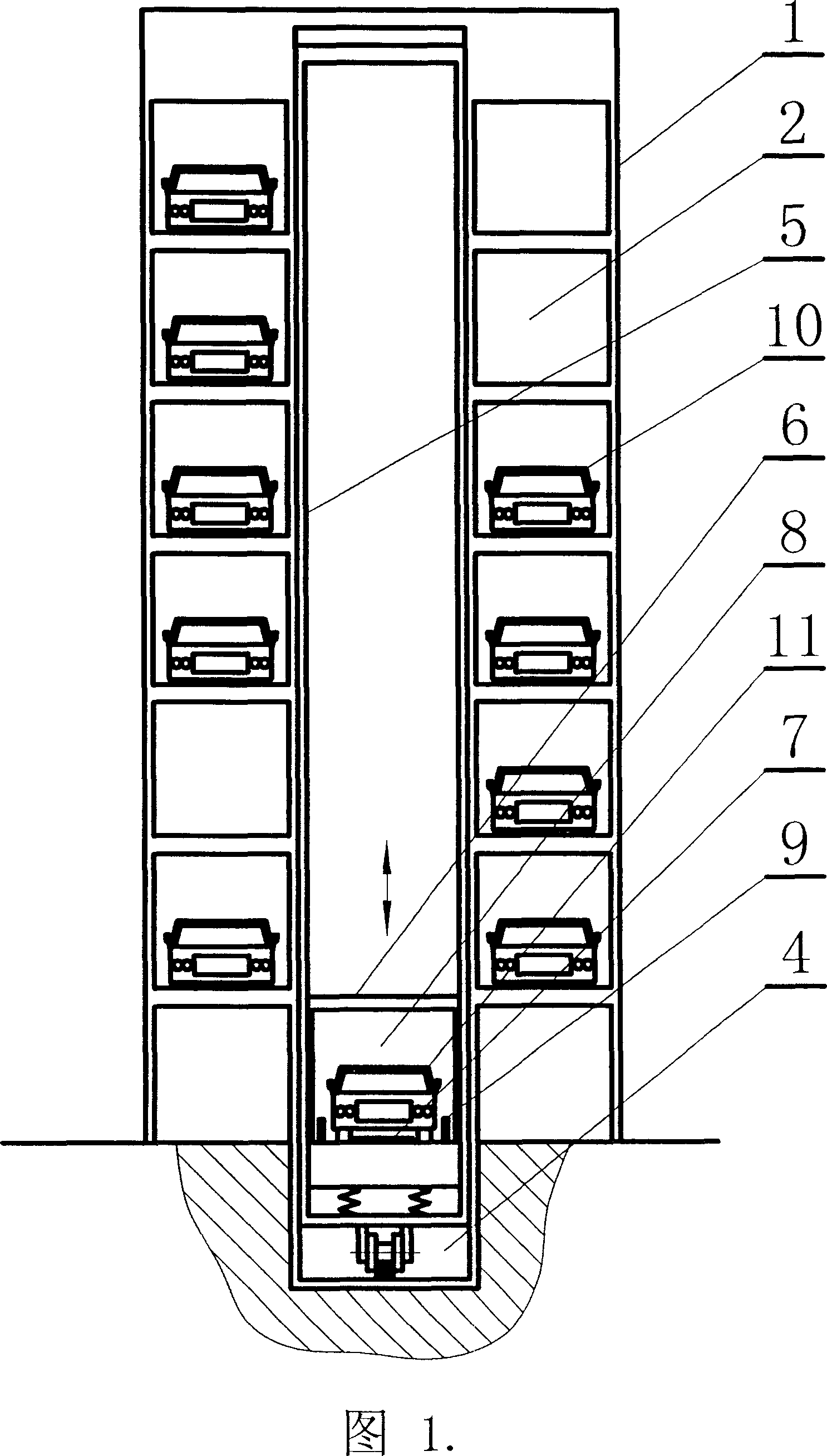Single-channel double-servo-backup storage type parking device with comb shelf for conveying vehicle