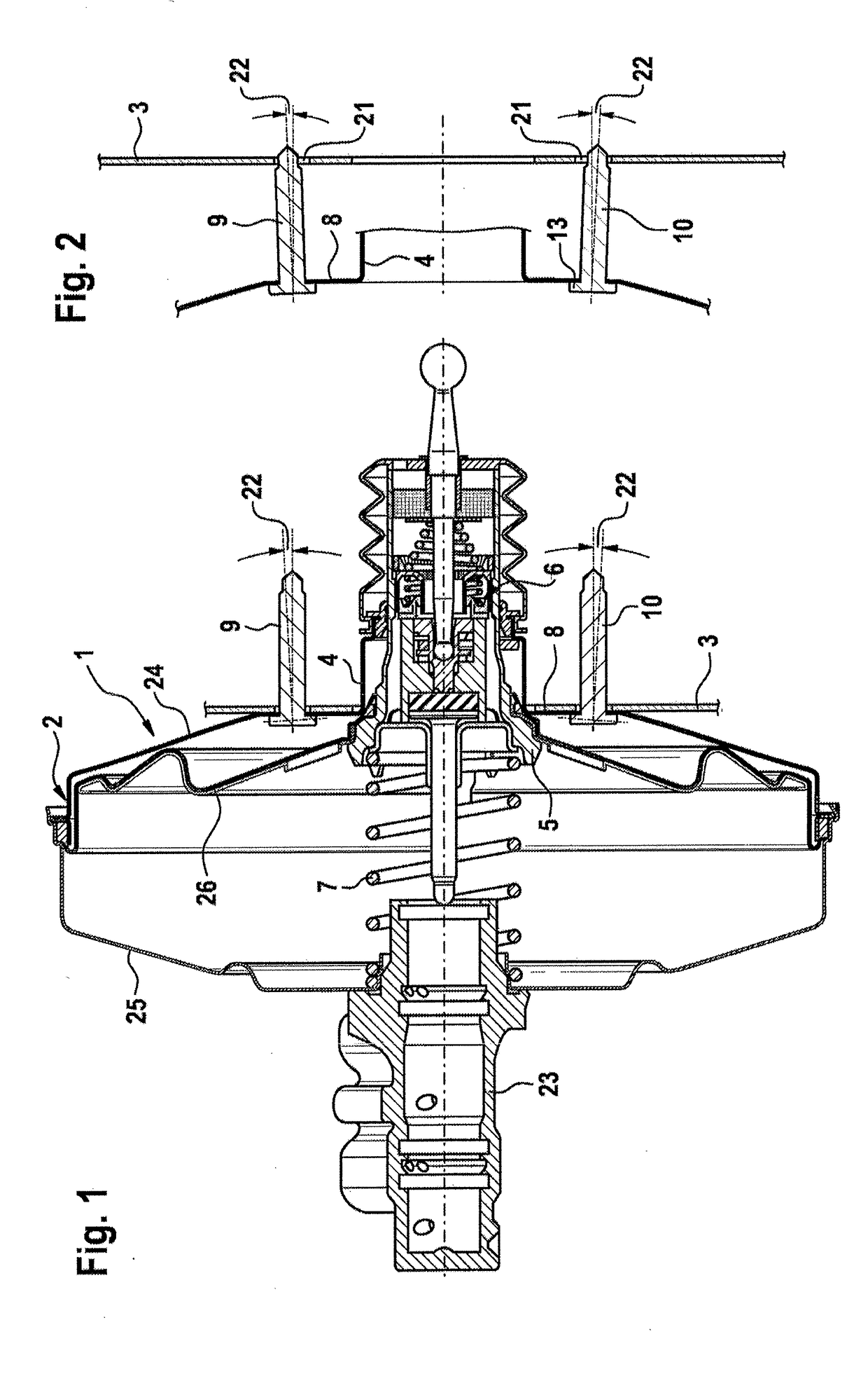 Pneumatic brake booster having a recessed bearing surface