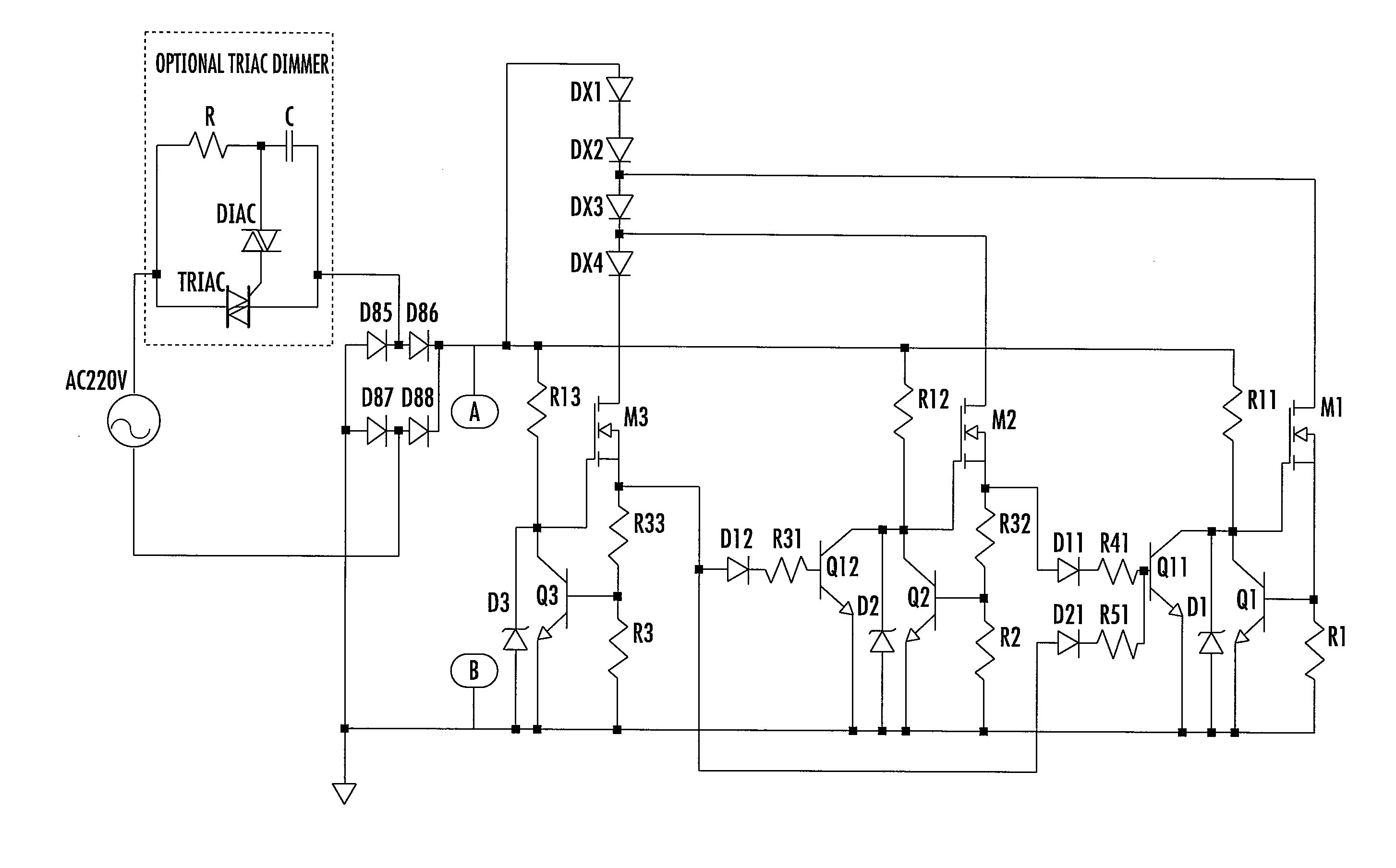 LED Switch Circuitry for Varying Input Voltage Source