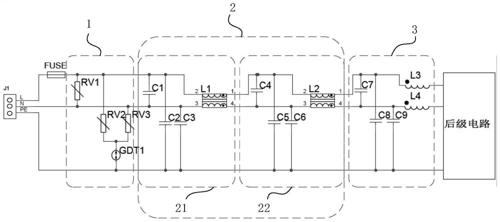 Power interface circuit with high-level surge protection and high EMI performance