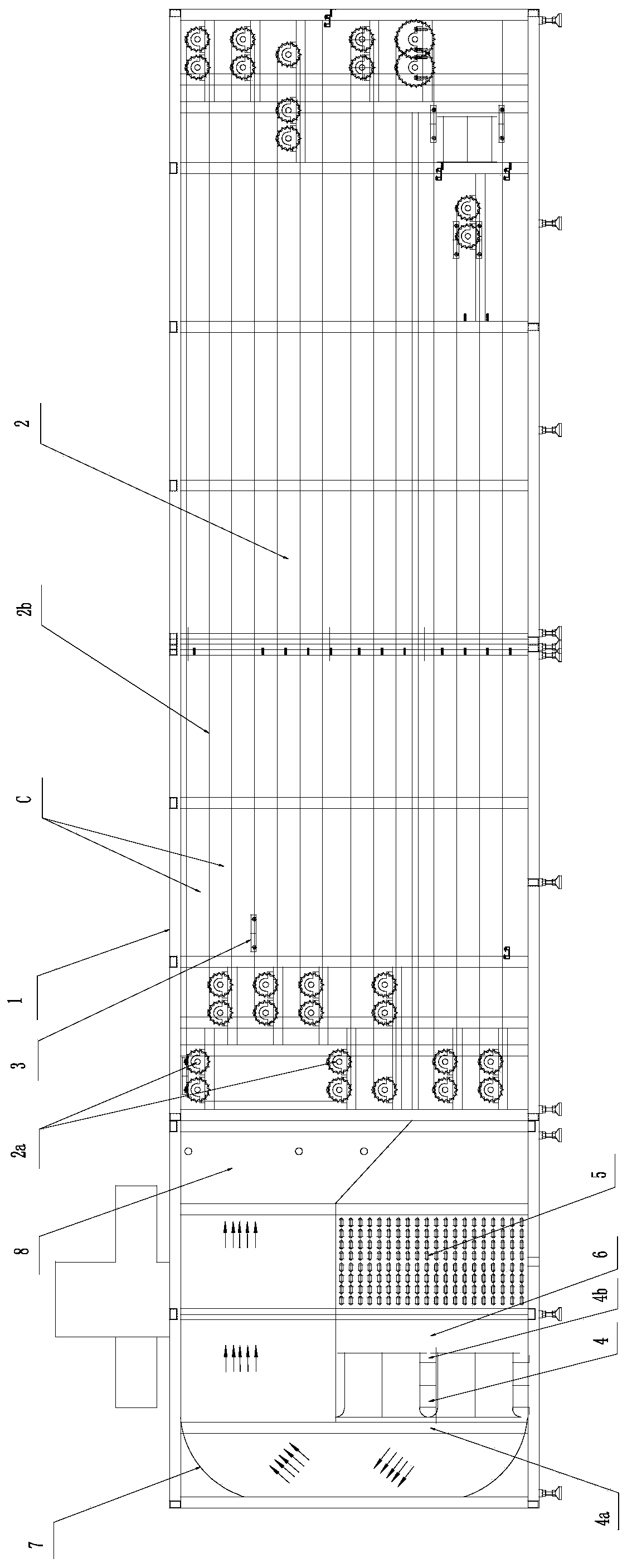 Multi-layer chain transmission cooling device for food