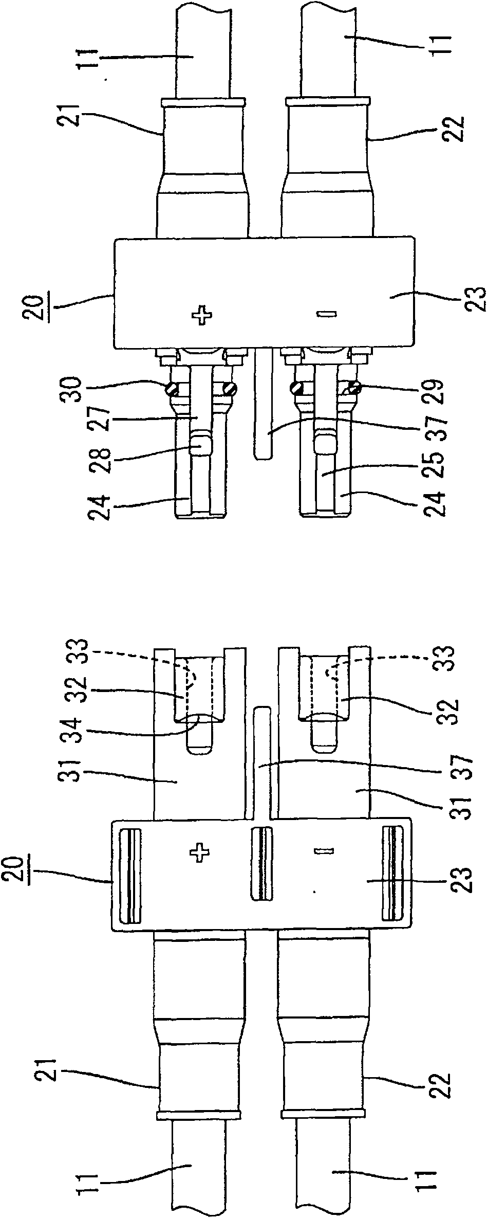 Connector for solar battery module and connection system