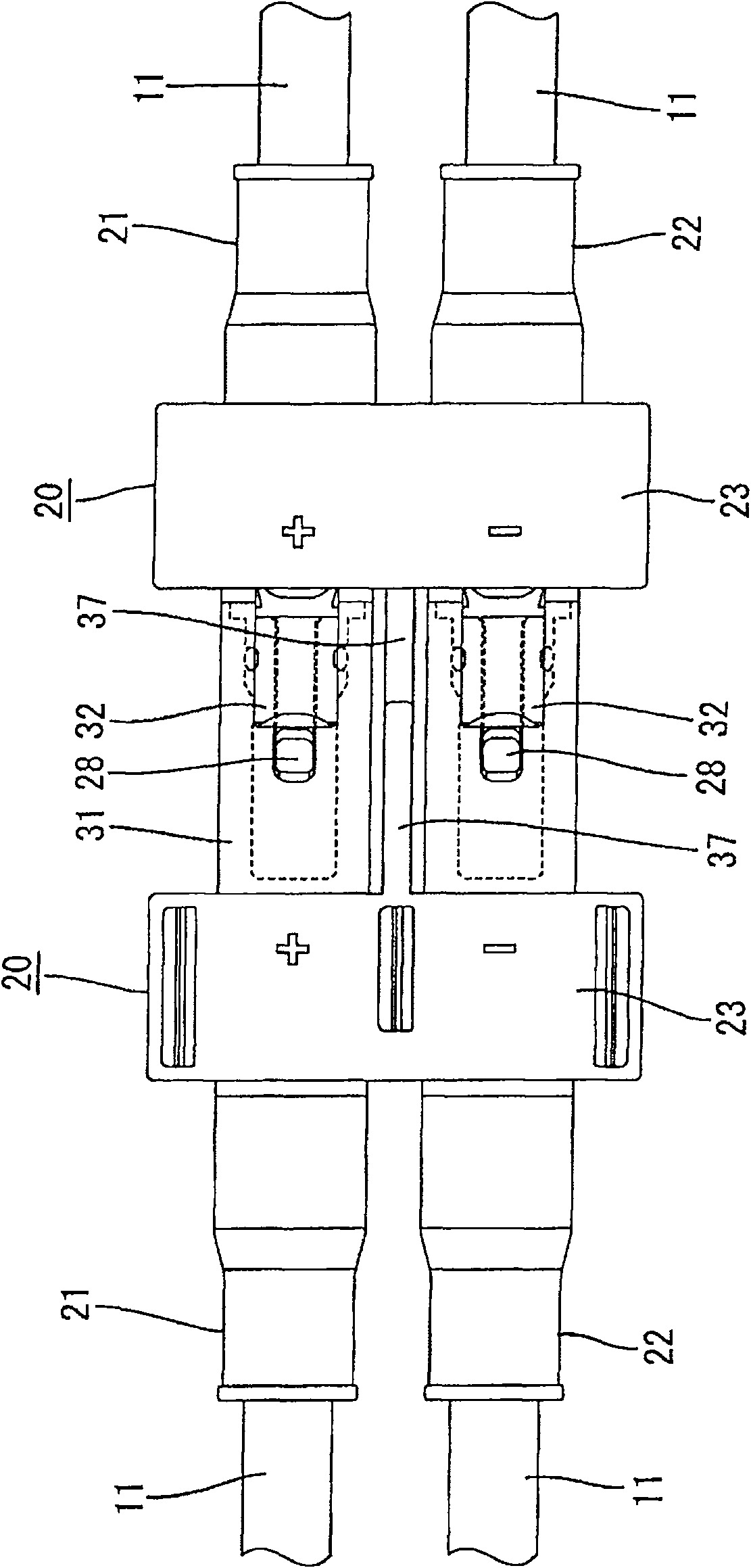 Connector for solar battery module and connection system