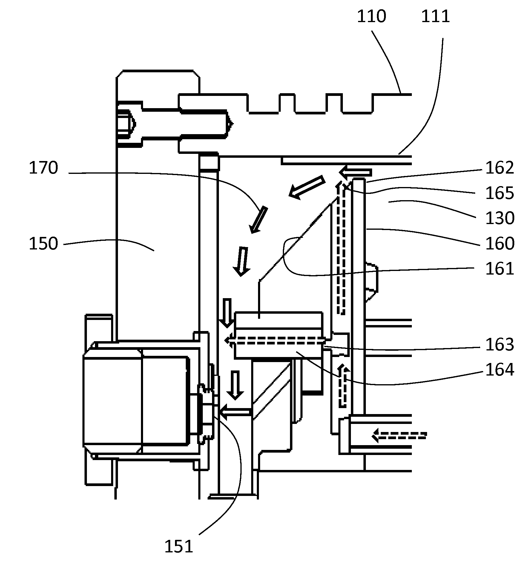 Centrifugal liquid separation machine using pressurized air to promote solids transport