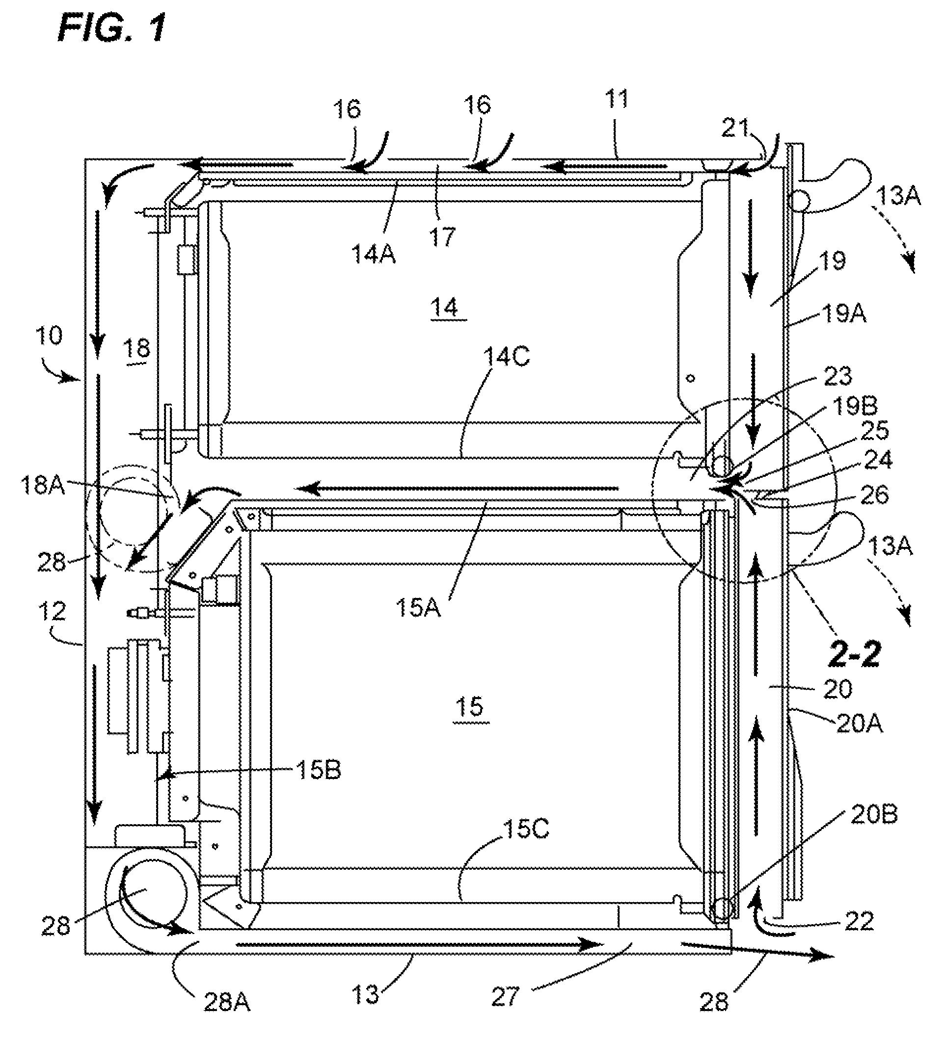 Appliance with a vacuum-based reverse airflow cooling system