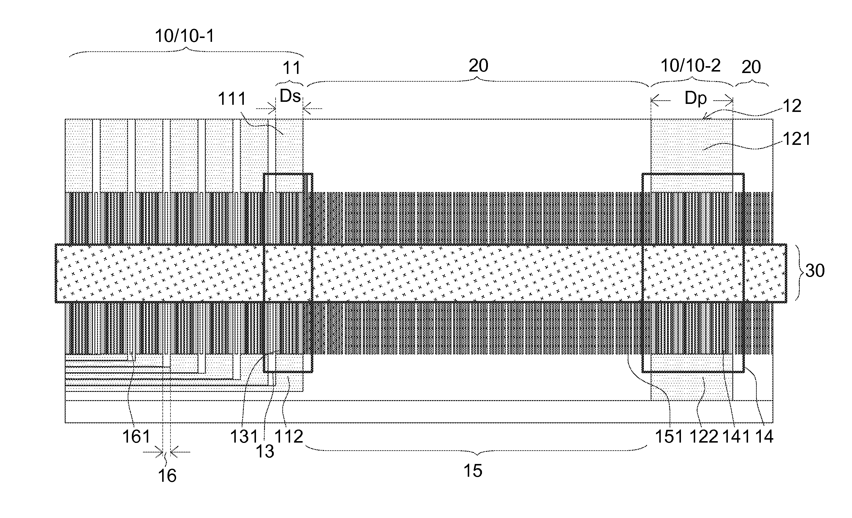 Display panel with varying conductive pattern zone