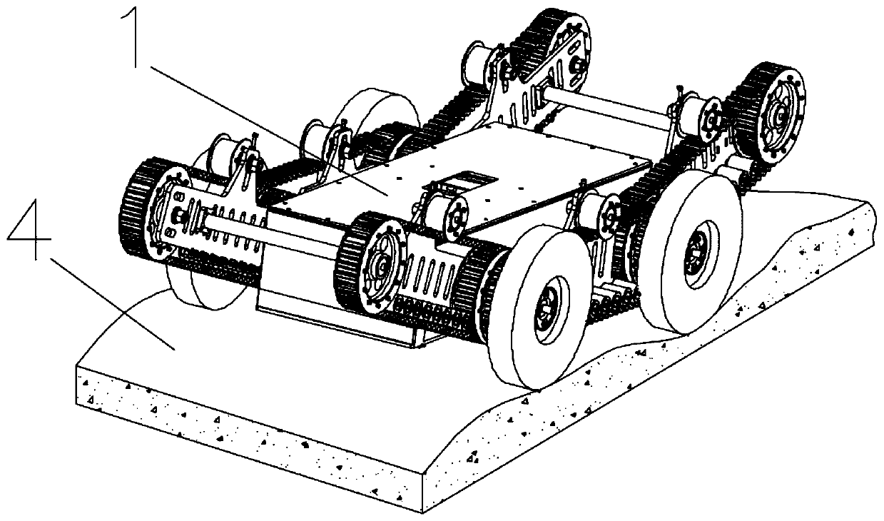 A shock-absorbing chassis and a substation wheel-track obstacle-climbing robot with a shock-absorbing chassis