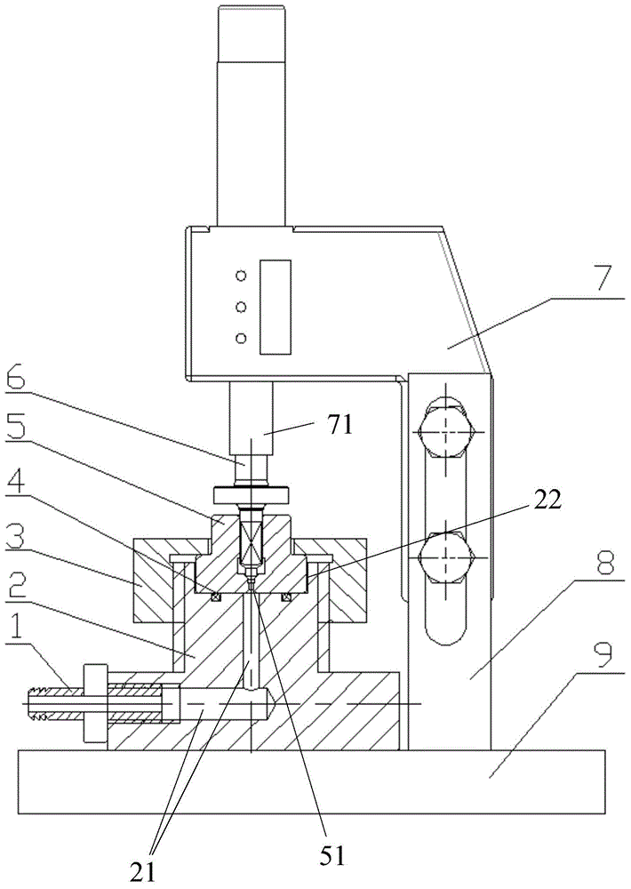Common-rail pipe pressure-limiting valve matching element pressure-holding stroke detecting device and measuring method