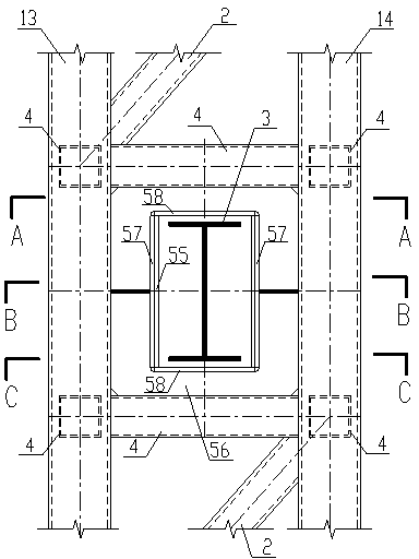 Reinforcing method for touched nodes of existing beam and lacing bar type lattice steel column