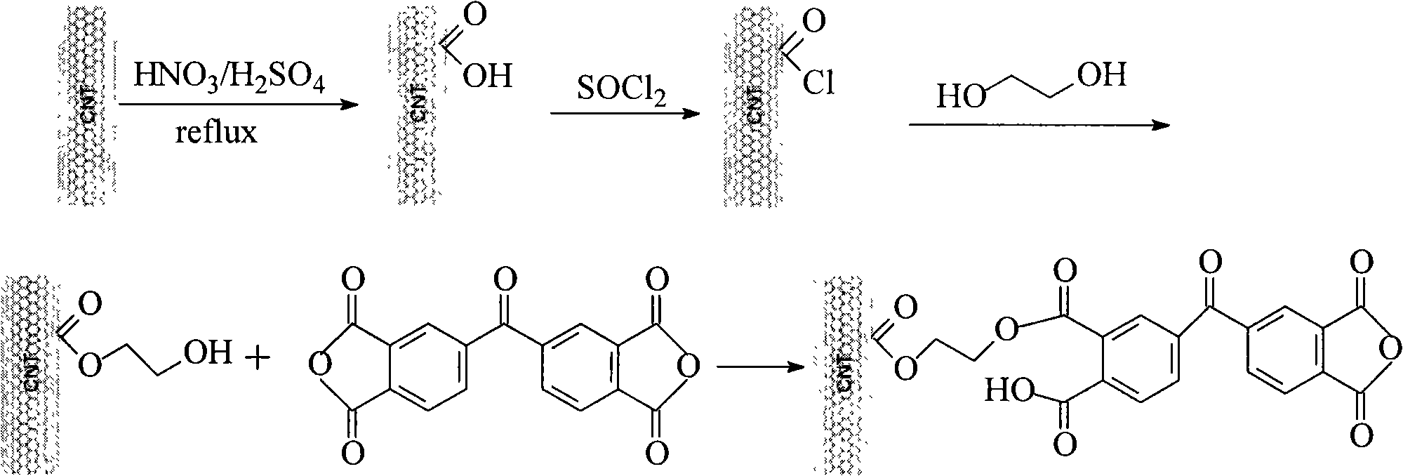 Functionalized carbon nano-tube used as solidifying agent of epoxy resin and preparation method