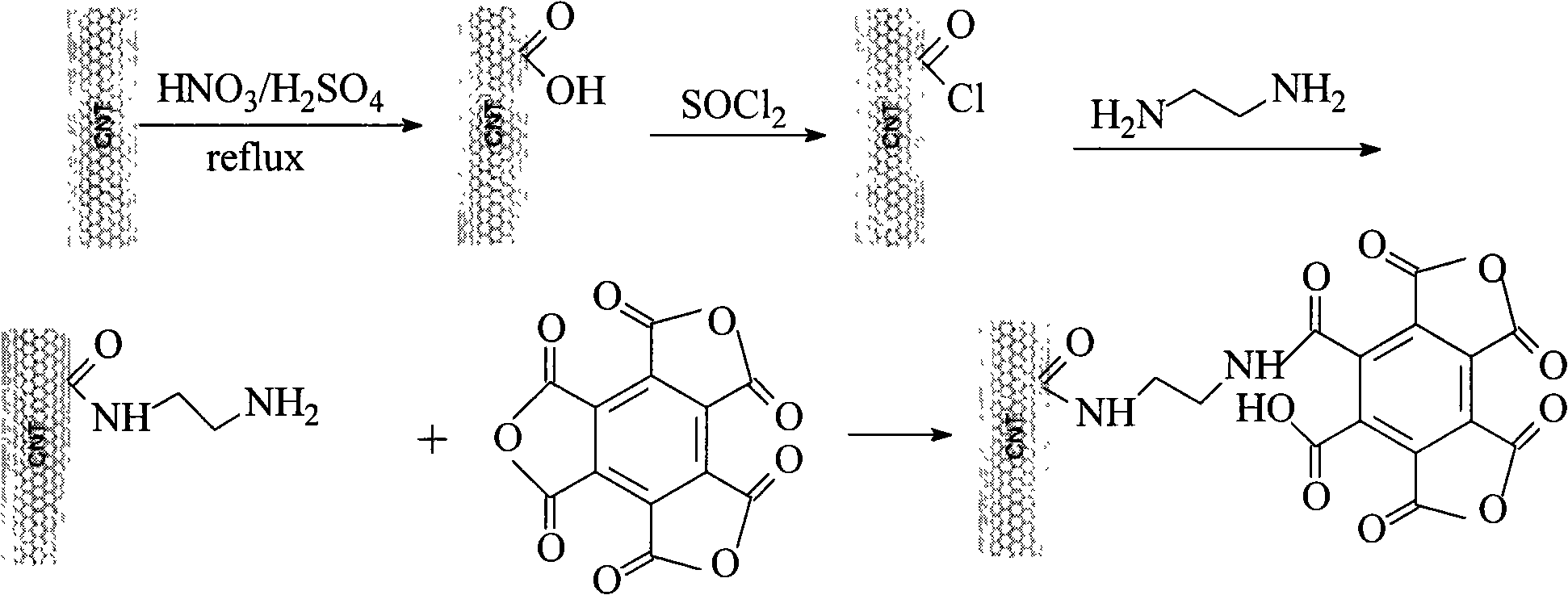Functionalized carbon nano-tube used as solidifying agent of epoxy resin and preparation method