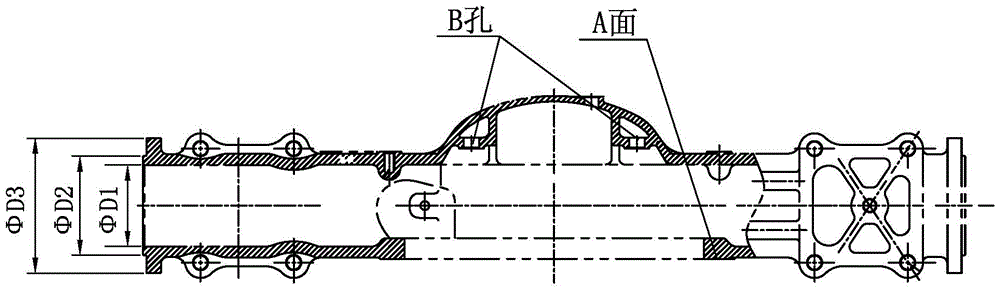 A clamping and fixing device for processing heavy truck axle housings