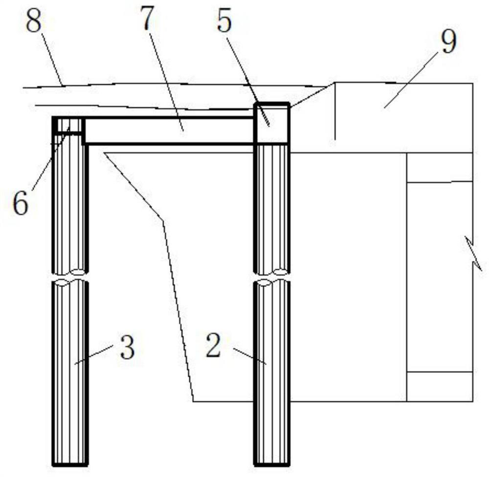 Pushing frame bridge outlet end roadbed protection thrust structure and construction process thereof