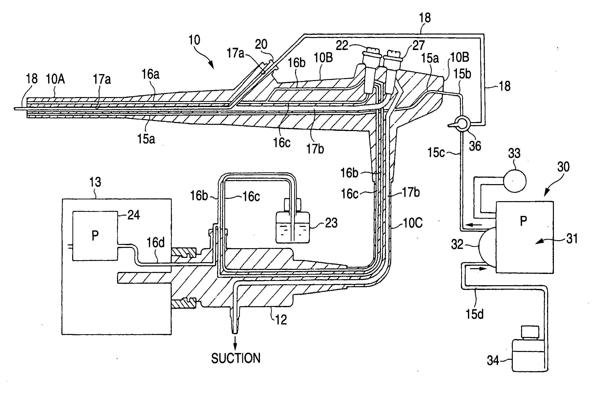 Water feeding device for endoscope