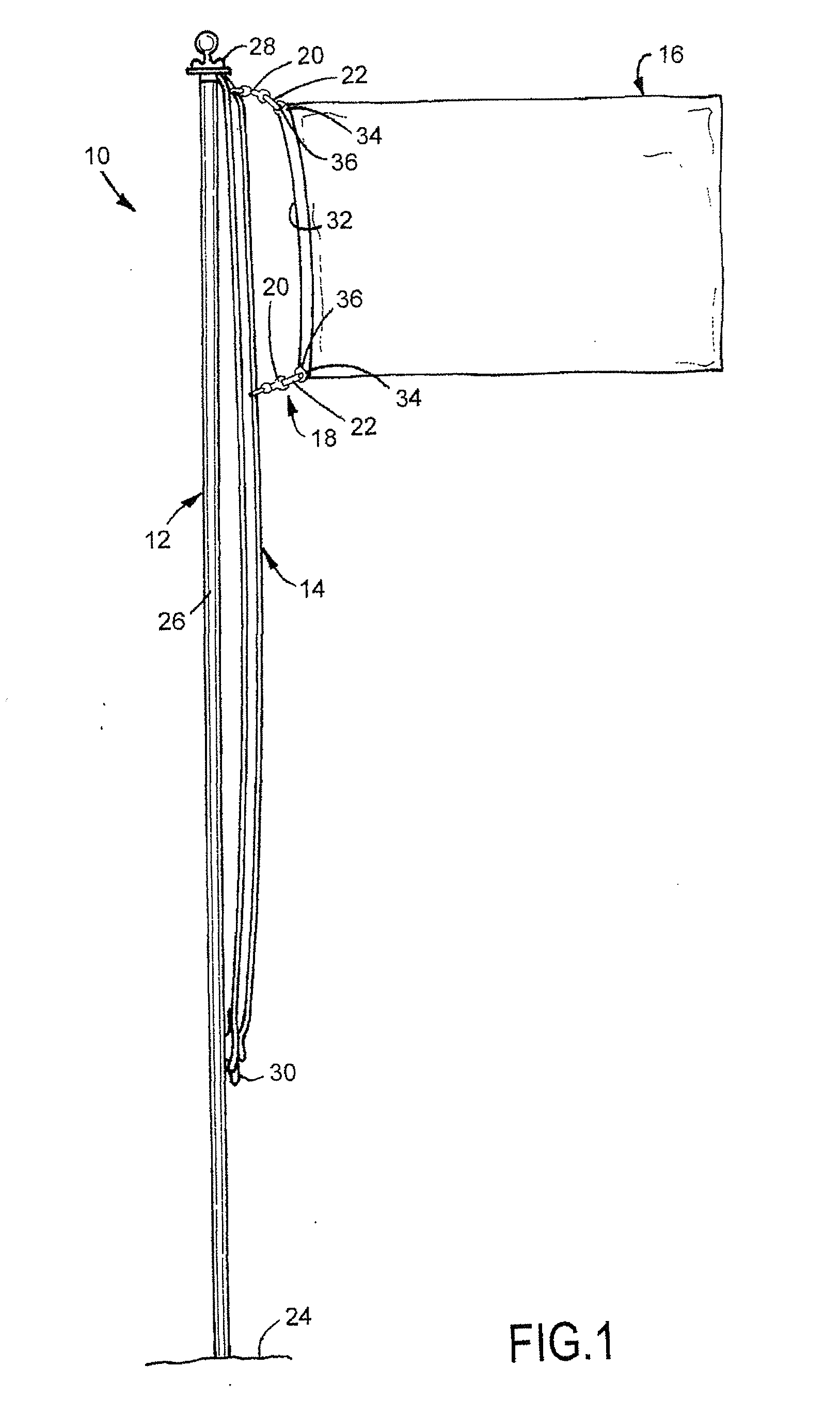 Bridge device for connecting a flag to a shackle