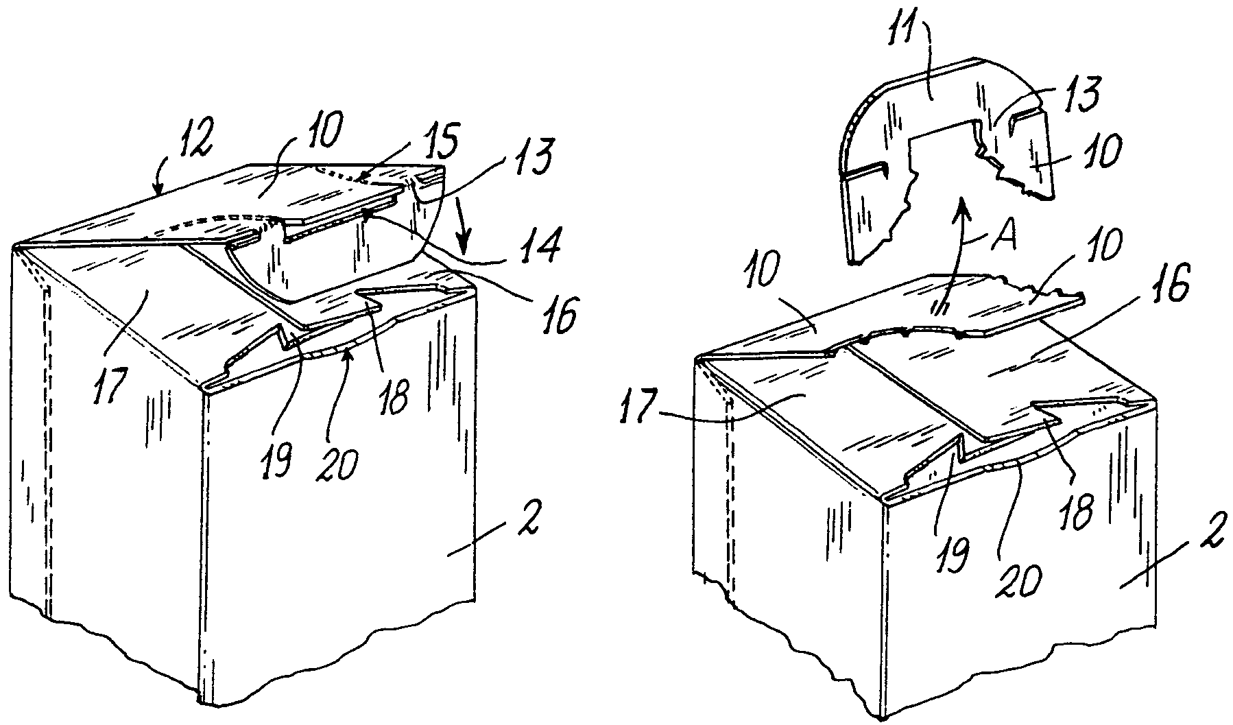 Box with a base resistant to opening and having portions thereof breakable to prevent the box from being reclosed after initial opening thereof