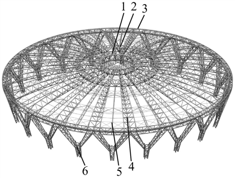 Large-span space suspended spoke type truss structure system and construction method