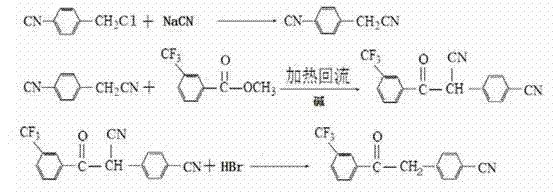 Method for synchronizing m-benzenyl trifluoride di-cyan acetonphenone