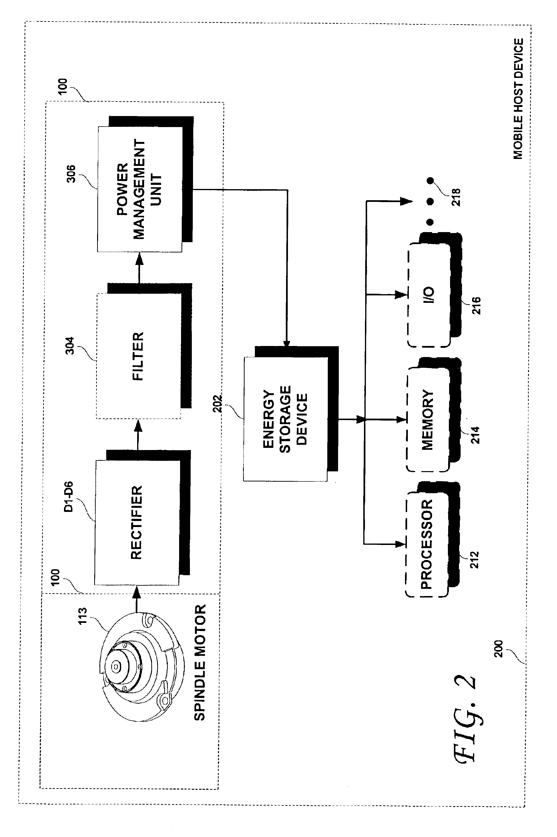 Methods, systems and devices for converting the kinetic energy of a rotating disk drive spindle motor into electrical energy to charge a rechargeable battery