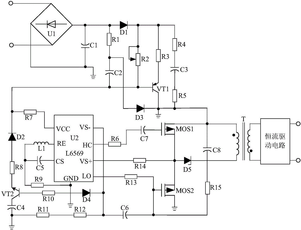 Energy-saving power circuit for constant-current drive type cold light LED