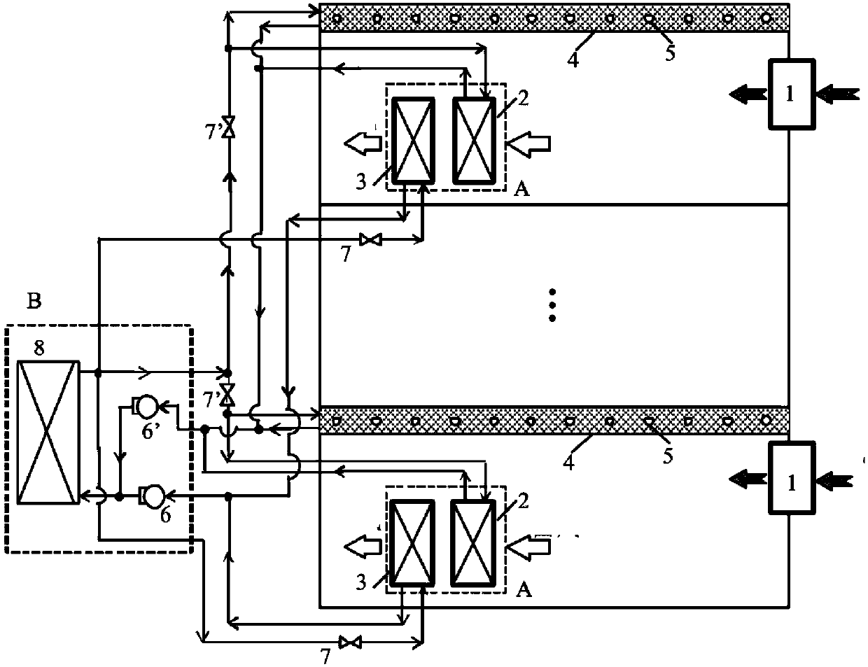 Temperature and humidity independent control air conditioning device based on distributed fresh air treatment unit and treatment method thereof