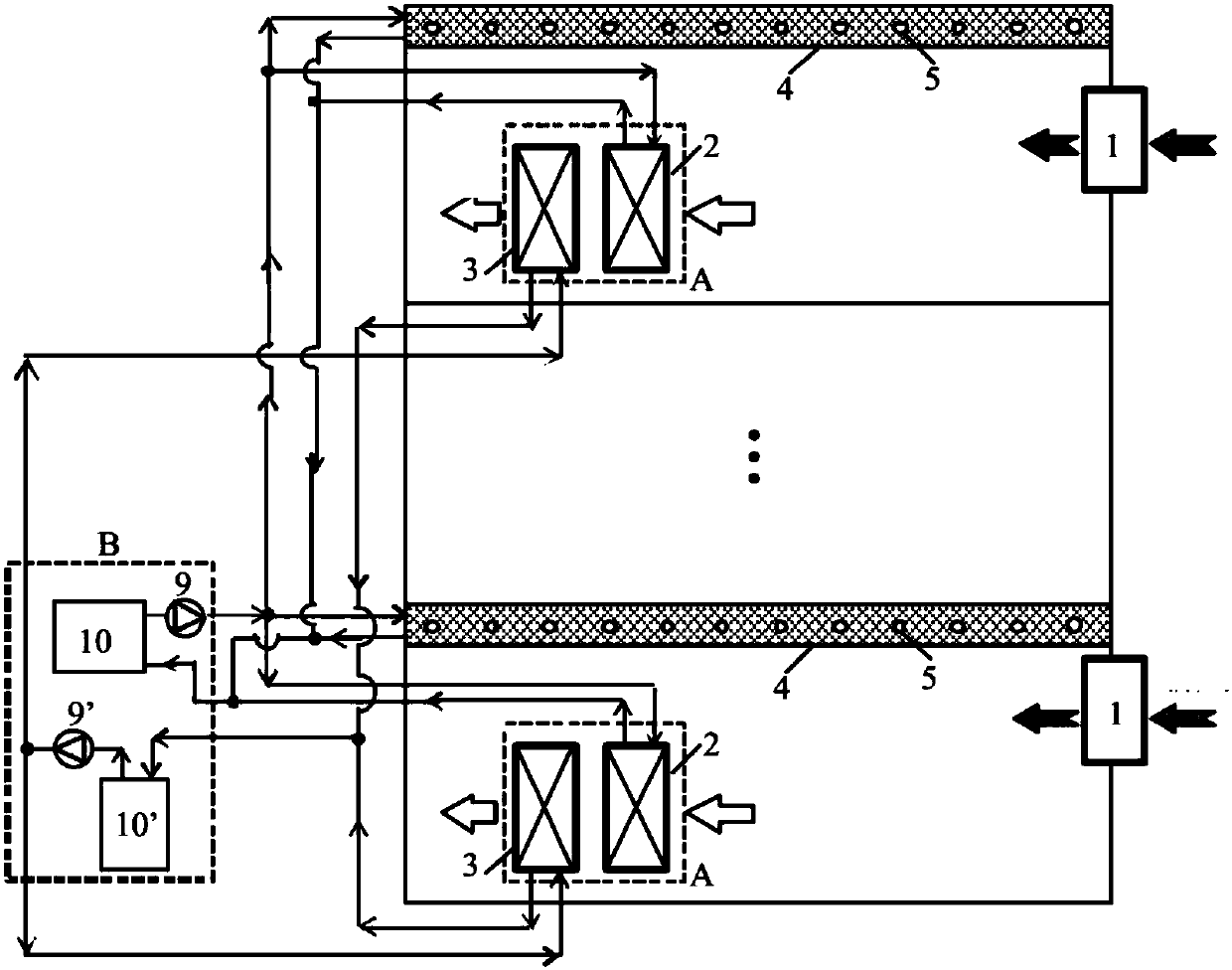 Temperature and humidity independent control air conditioning device based on distributed fresh air treatment unit and treatment method thereof