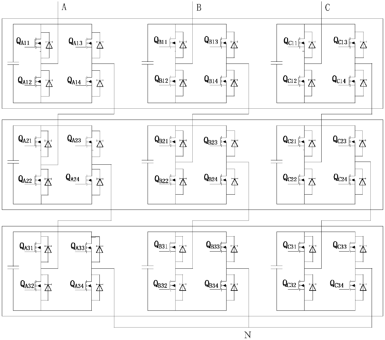Space vector modulation method for delta connection cascaded H-bridge inverter