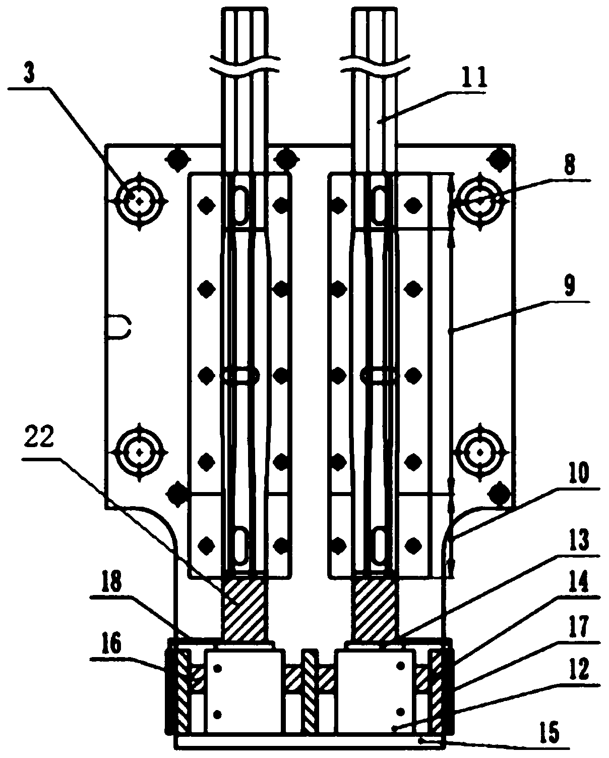 Upsetting device for steel rail with asymmetric section