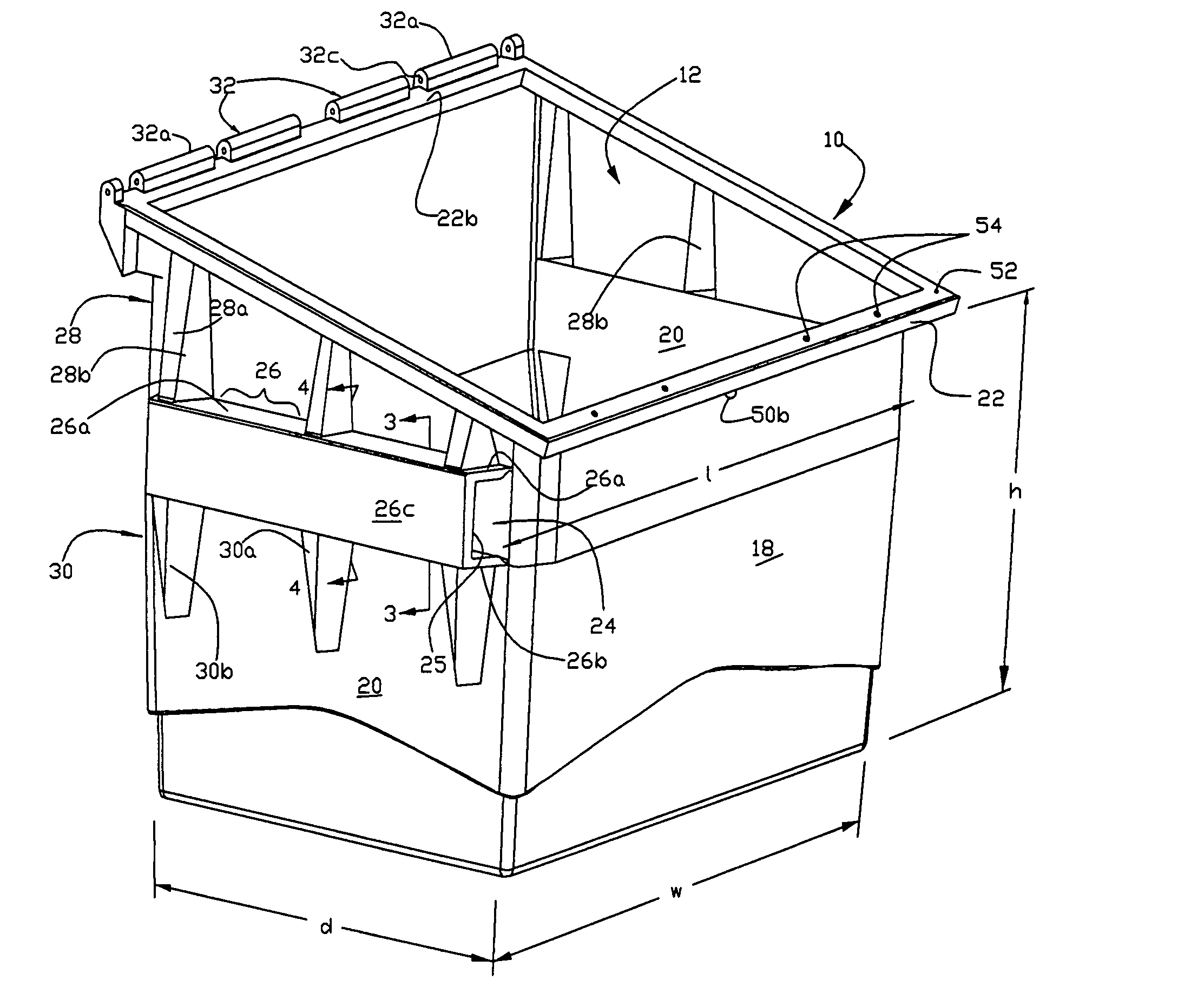 Molded plastic waste container with integral side channels for receiving lifting prongs and method