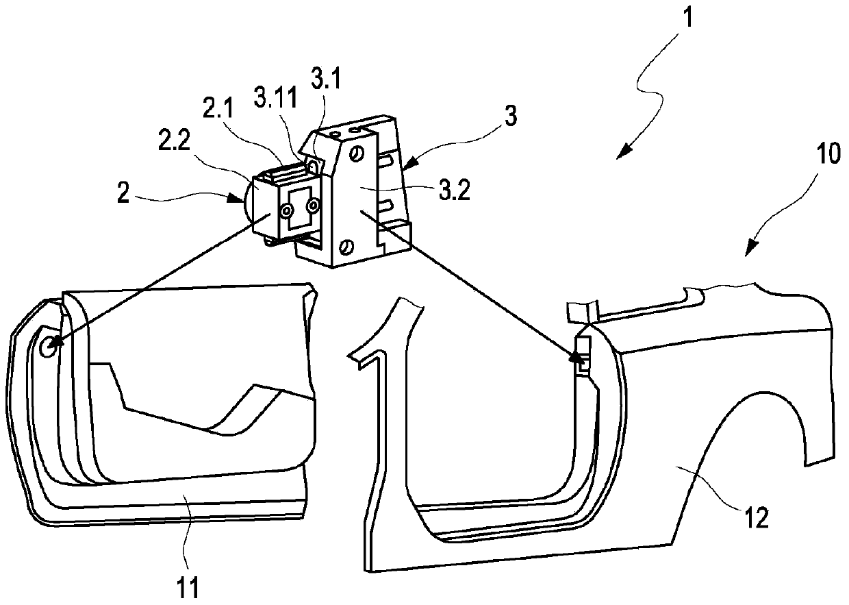 Locking wedge system as hatch lock for motor vehicles