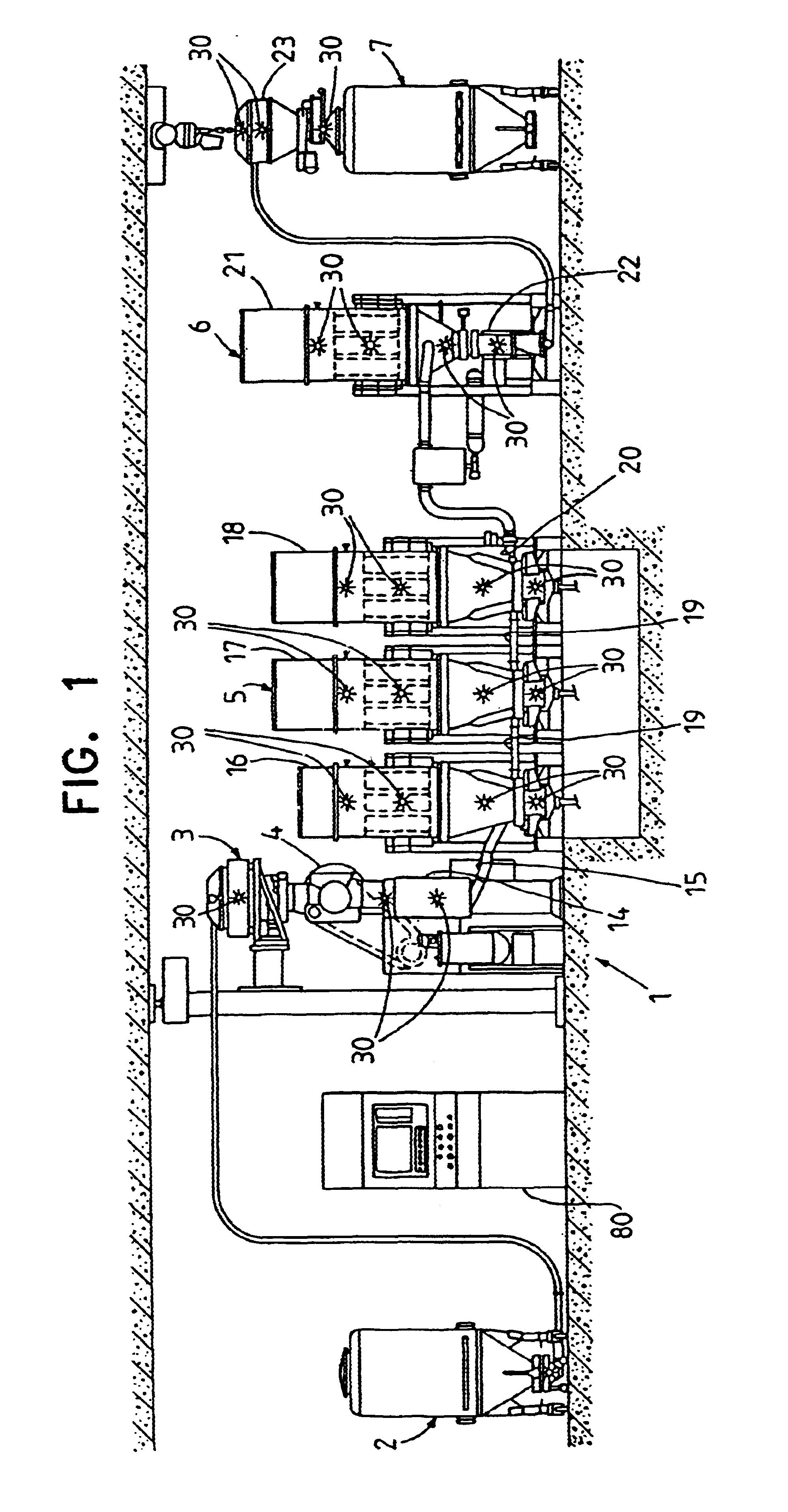 Quasi-continuous treatment of particulate materials with cleansing nozzle system