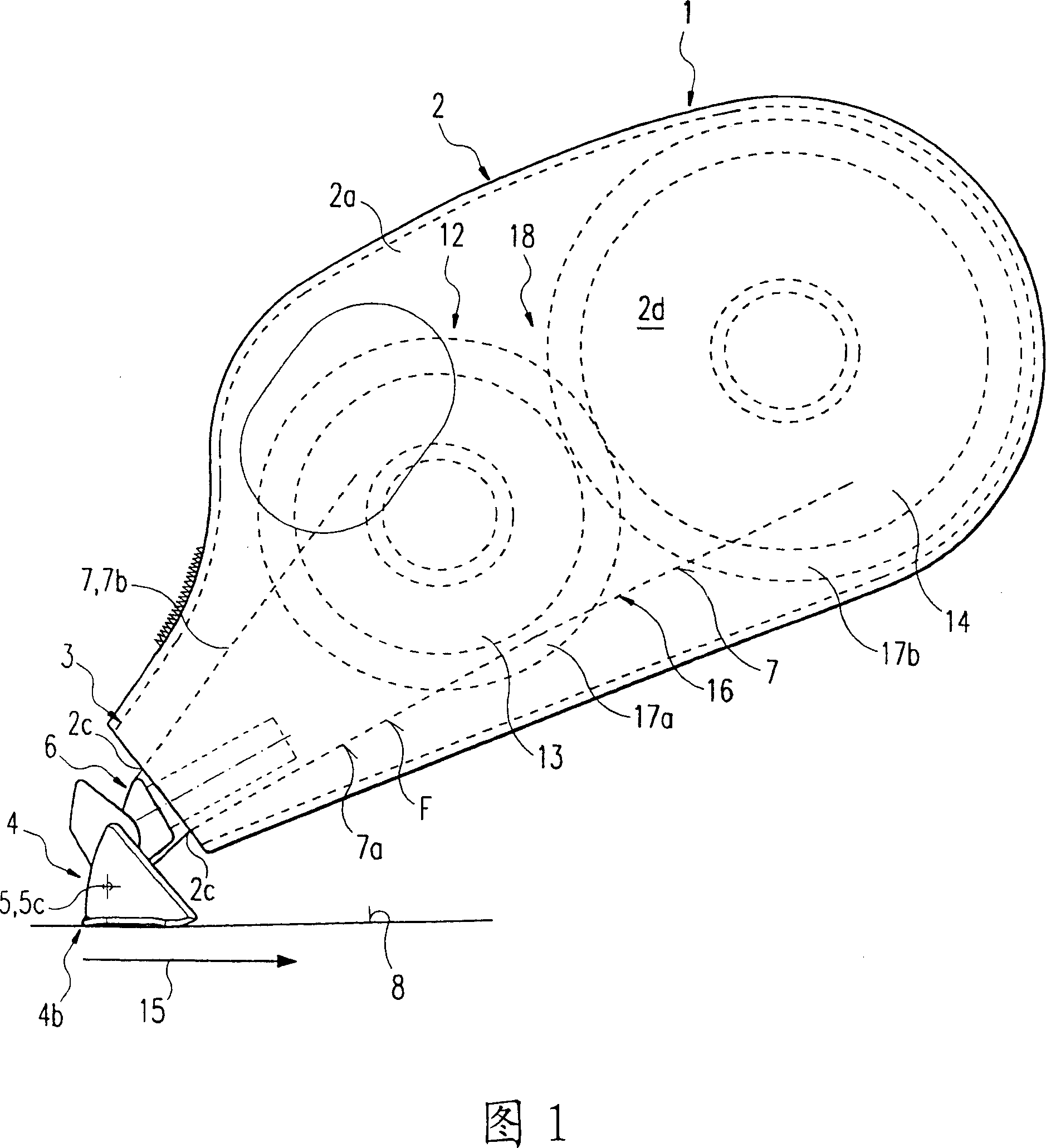 Hand-held device for applying film, for example, of adhesive, covering or coloured material from backing tape onto substrate