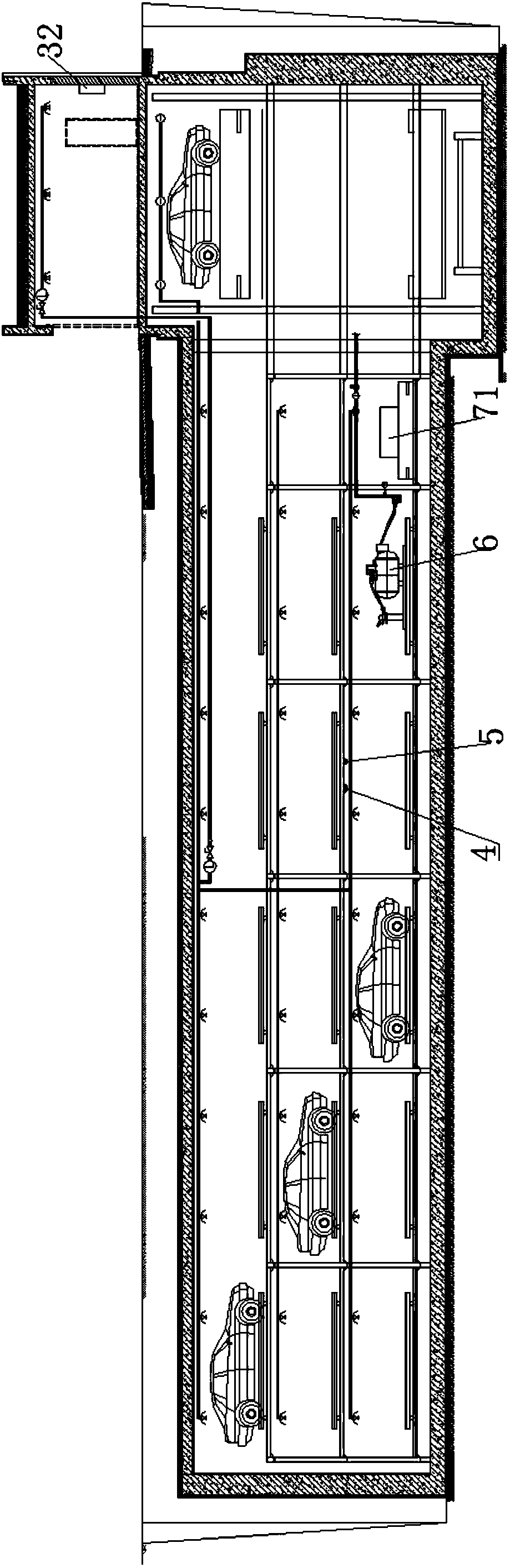 Unmanned mechanical garage movable type fire fighting system and method