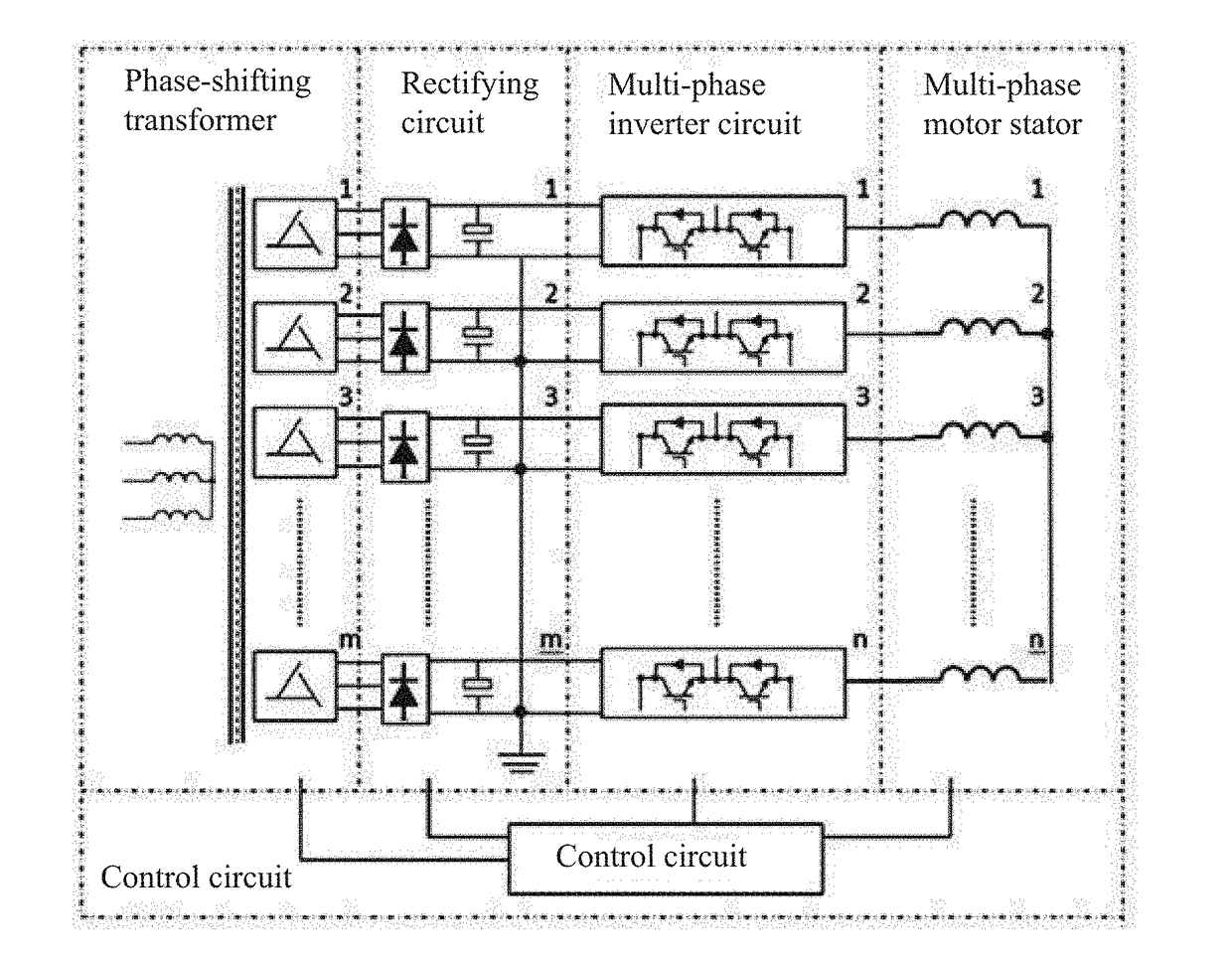 High-low-voltage conversion star multi-phase variable-frequency drive system