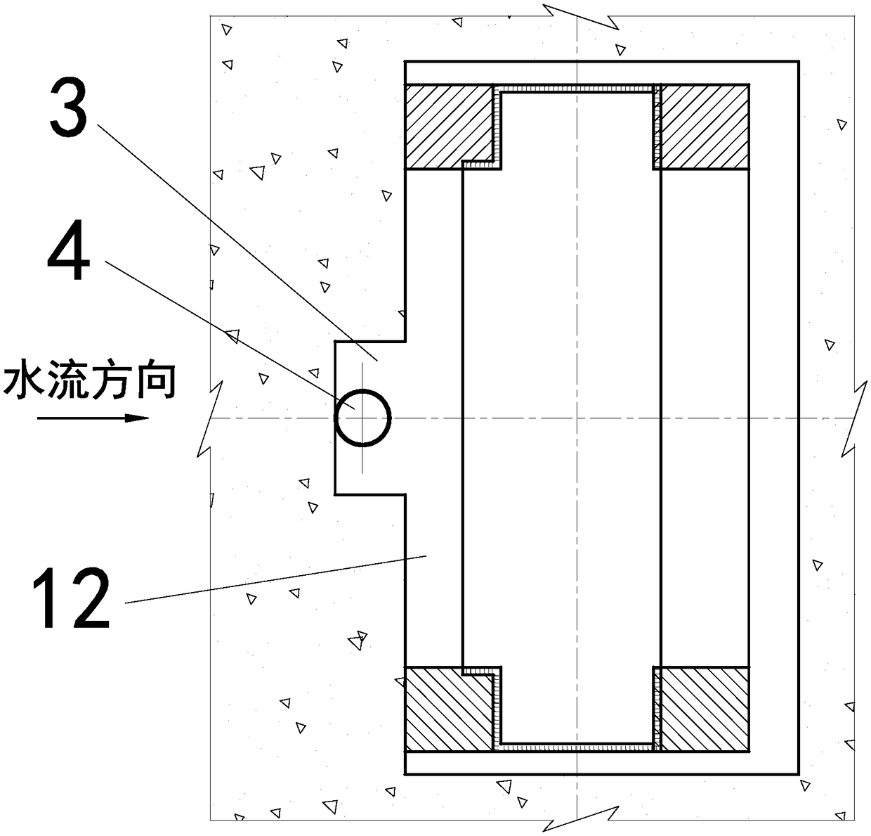 High narrow large orifice intake gate water draining method and device