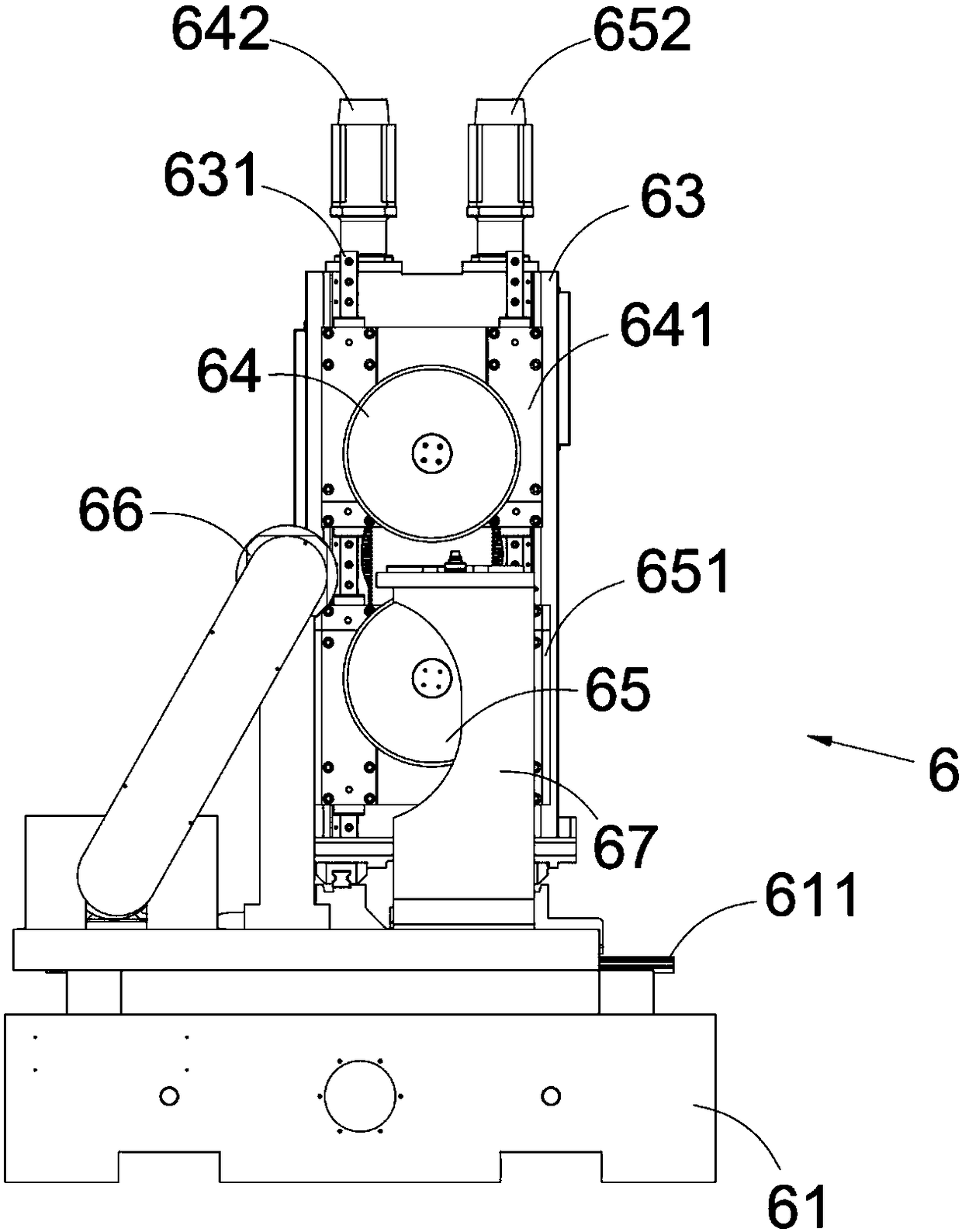 Automatic feeding and discharging type upper and lower tank grinding device
