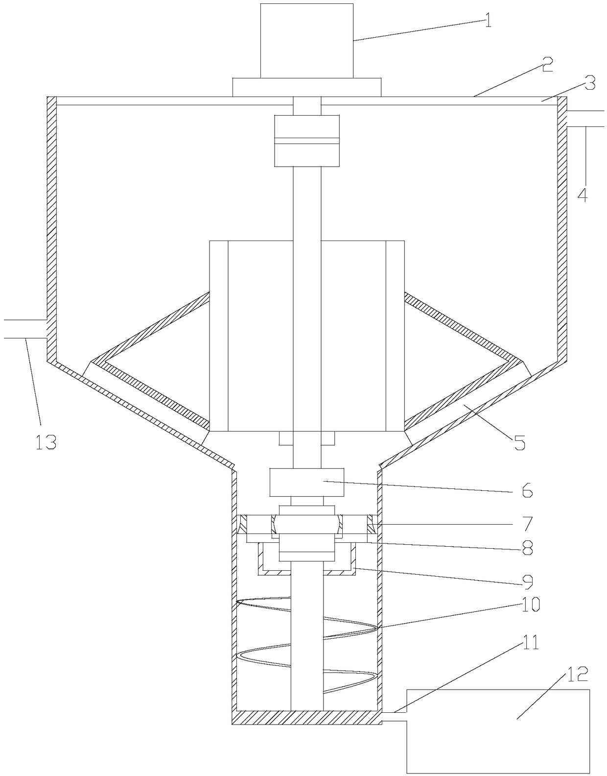 Radial flow sedimentation tank structure combining vertical screw extrusion dewatering